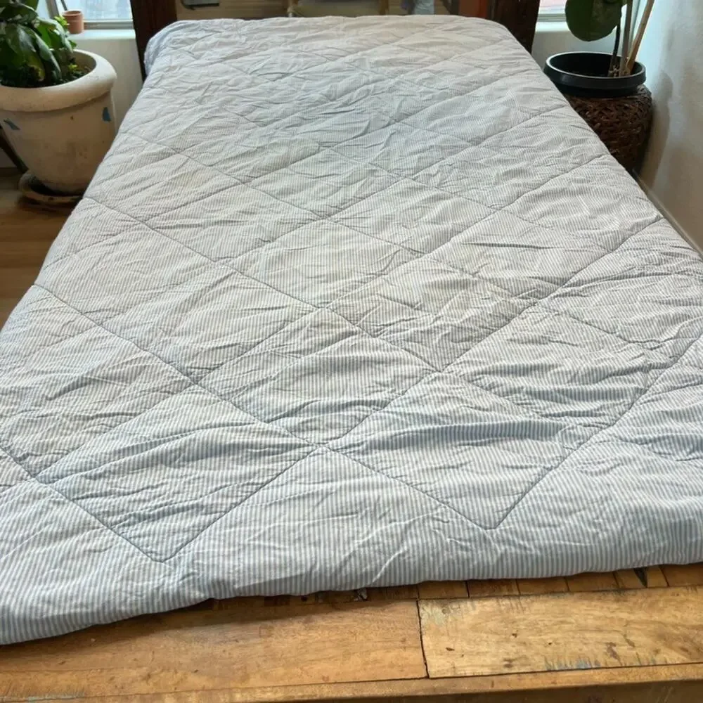 Unbranded Blue Striped Cotton Bedspread Comforter Quilted 68